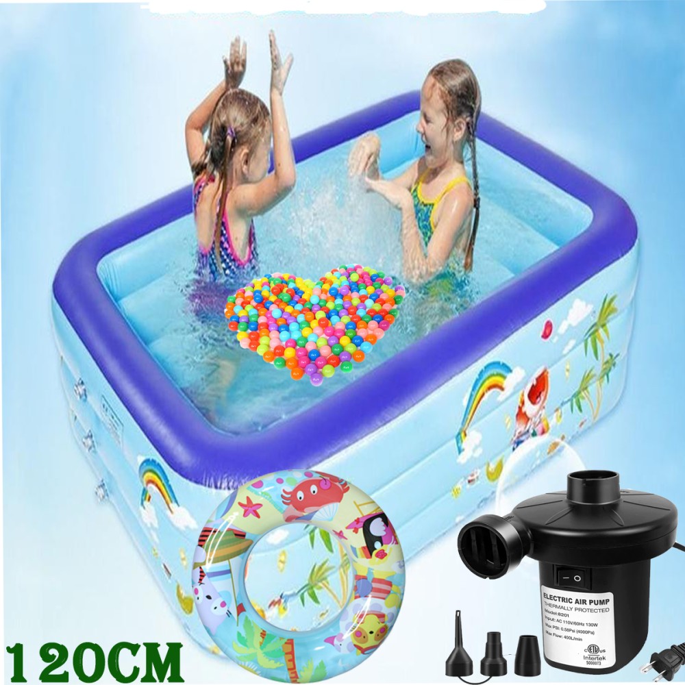120 cm Inflatable Baby Bath Tub Swimming Pool with Pumper, Ring and 50 pcs Ball
